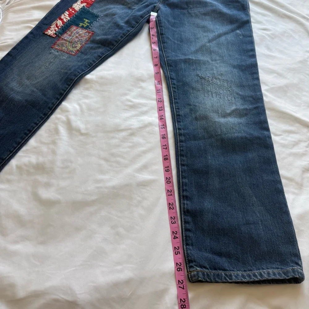 CAbi Patchwork Boyfriend Cropped Jeans Denim Pant Boho Indie Colorful Art Sz 4 - Picture 6 of 7